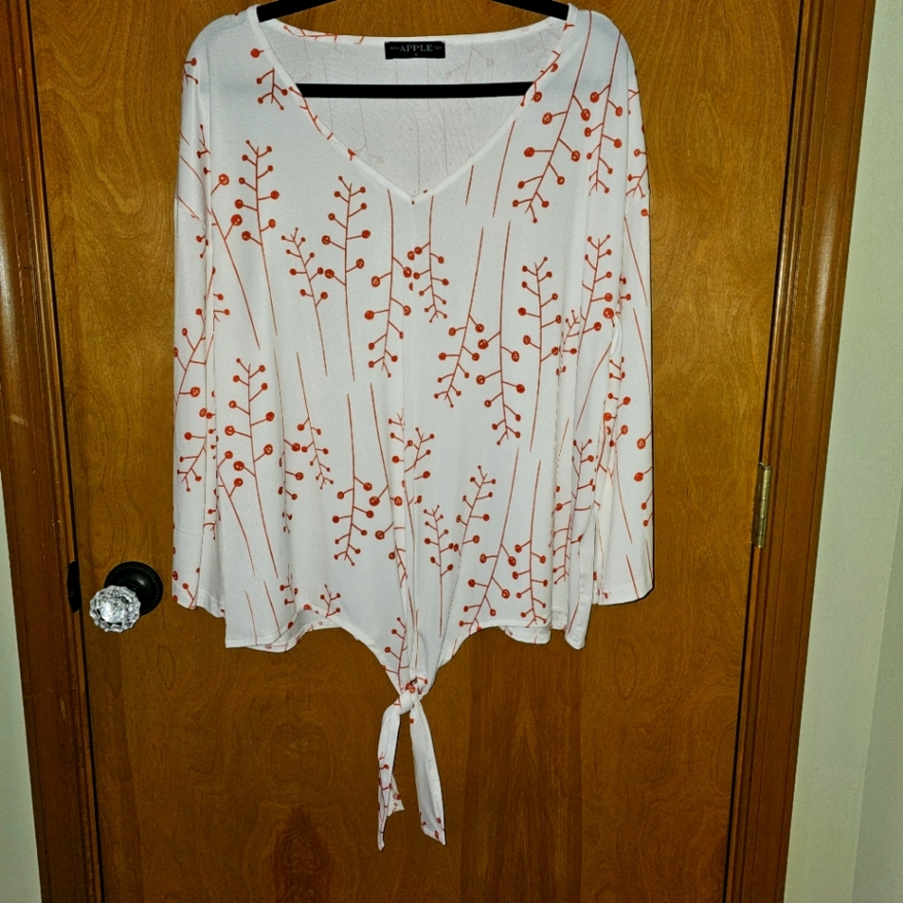 BON APPLE TEA White Tie Top W/ Orange Floral XL